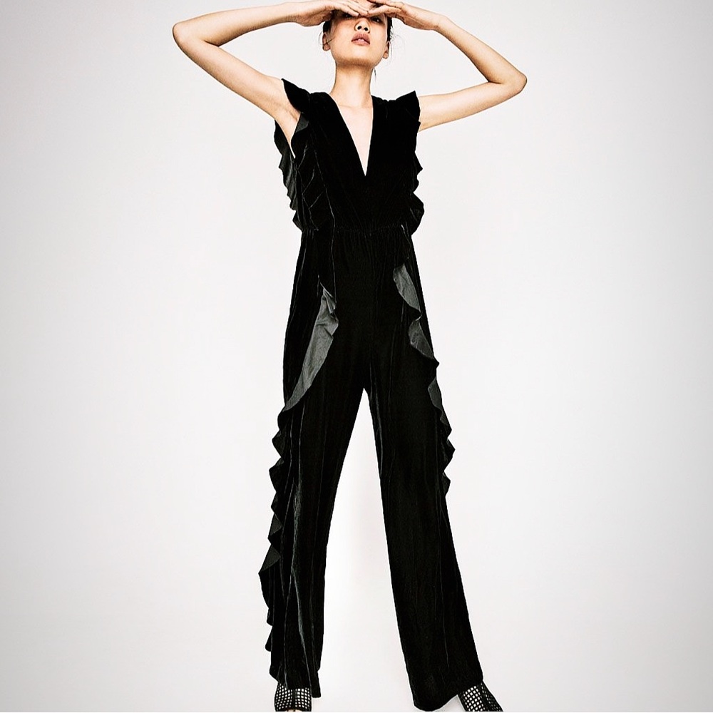 Zara Velvet Ruffle Jumpsuit
